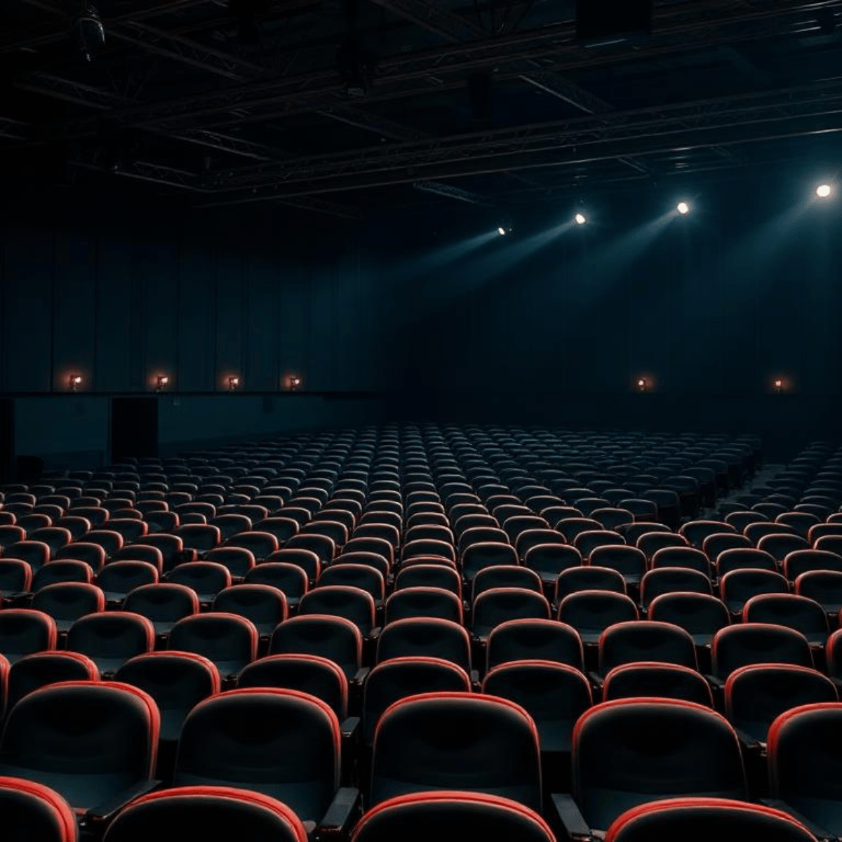 Escenario de stand-up con telón rojo