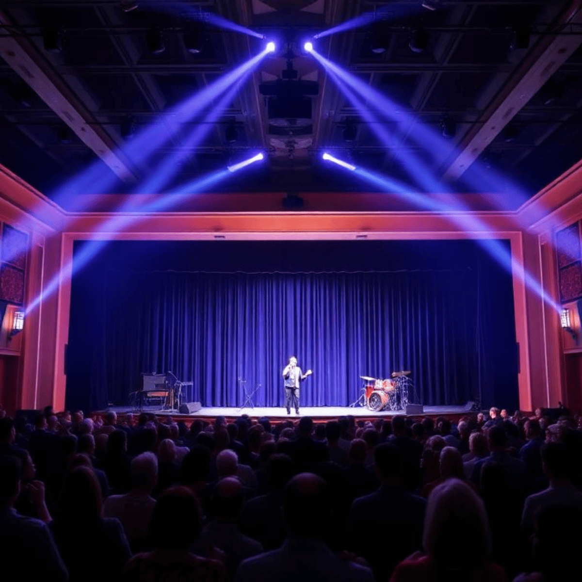 Concierto con luces azules y público